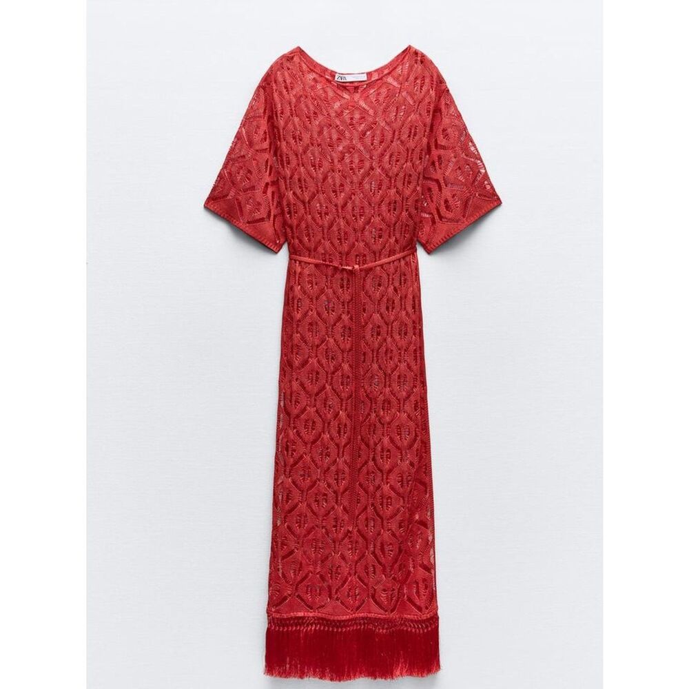 ZARA LONG FRINGED OPEN KNIT TUNIC
RED - Picture 4 of 8